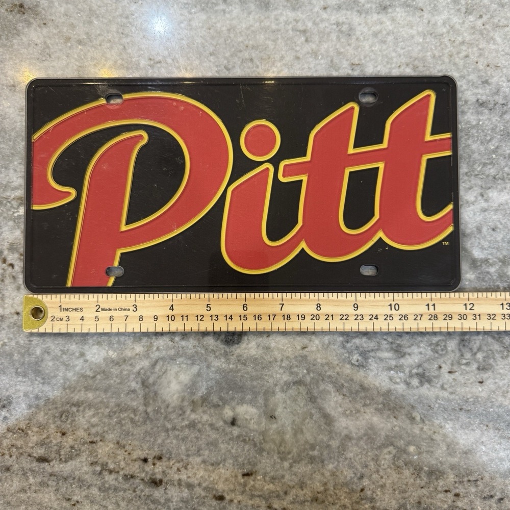 Pitt State Mega Pitt Script Vanity License Plate Black Red WinCraft